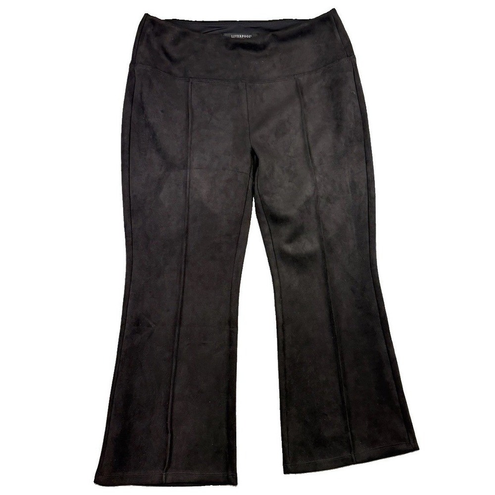 Liverpool Black Faux Suede Pearl Crop Flare Pants Sz Petite XL Pull On Office
